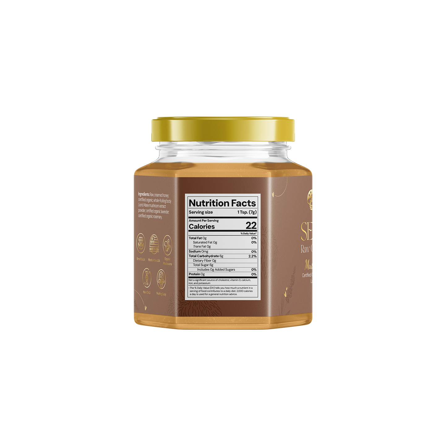 Serenity: Raw Creamed Honey with Organic Lion's Mane, Lavender, and Rosemary.