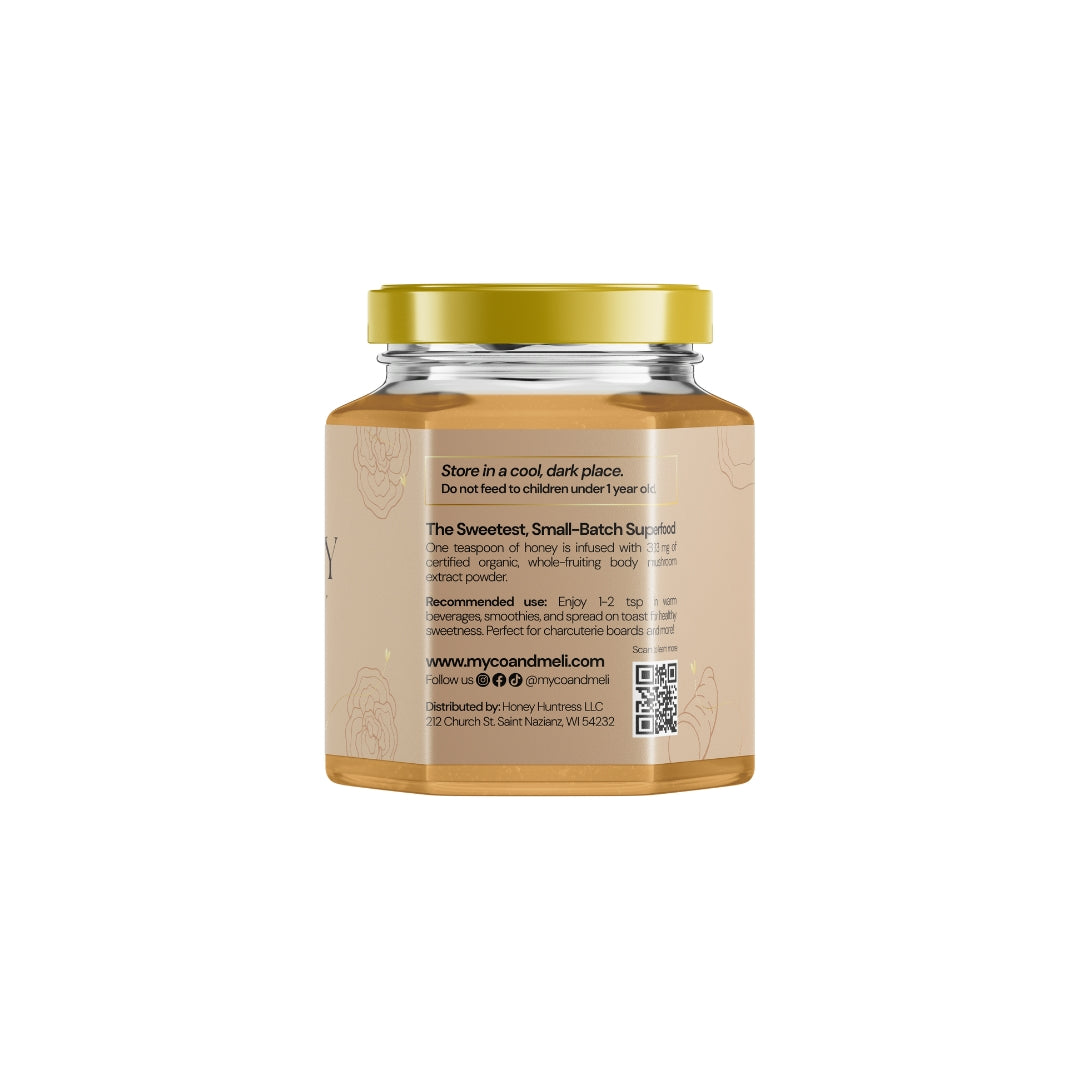 Longevity: Raw Creamed Honey with Organic Turkey Tail, Turmeric, and Black Pepper.